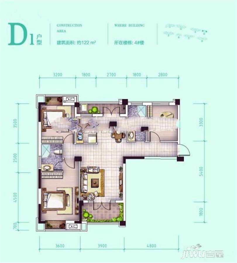 鑫龙中央公园3室2厅2卫122㎡户型图